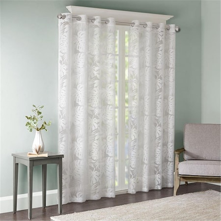 Madison Park 50 x 95 in. Leilani Palm Leaf Burnout Window Sheer - White MP40-4381